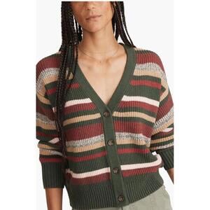 Marine Layer Robin Striped Ribbed Knit Button-Up Cardigan Sweater S